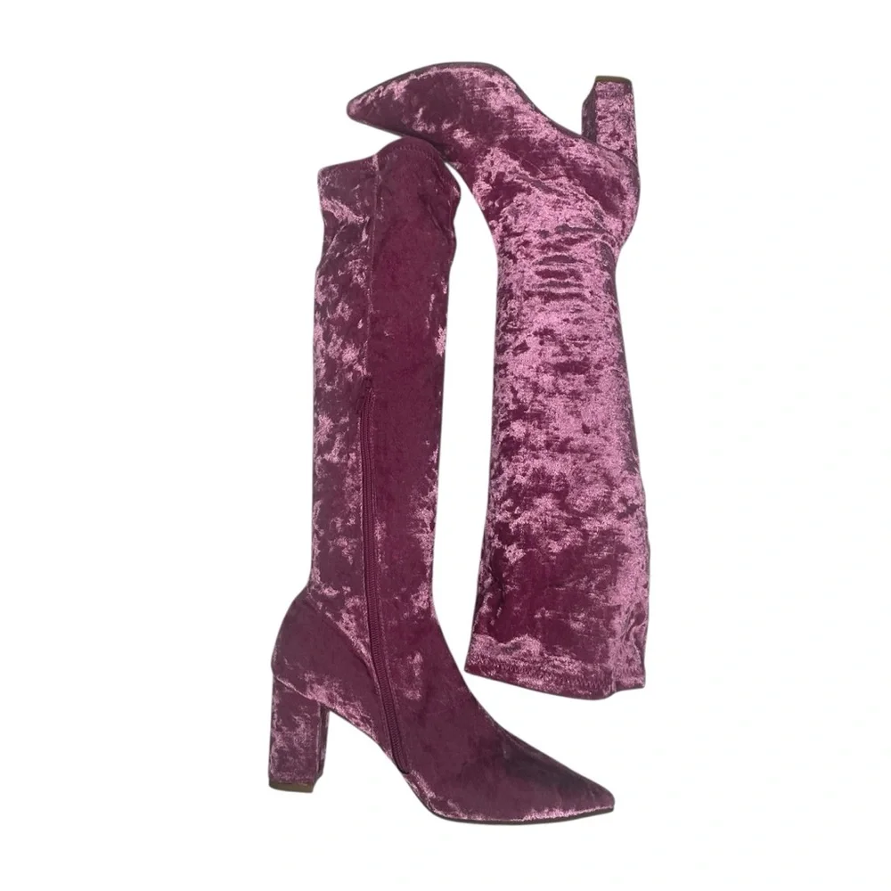 NEW Anthropologie x Silent D Komass Pink Crushed Velvet Boots 38 - Picture 5 of 11